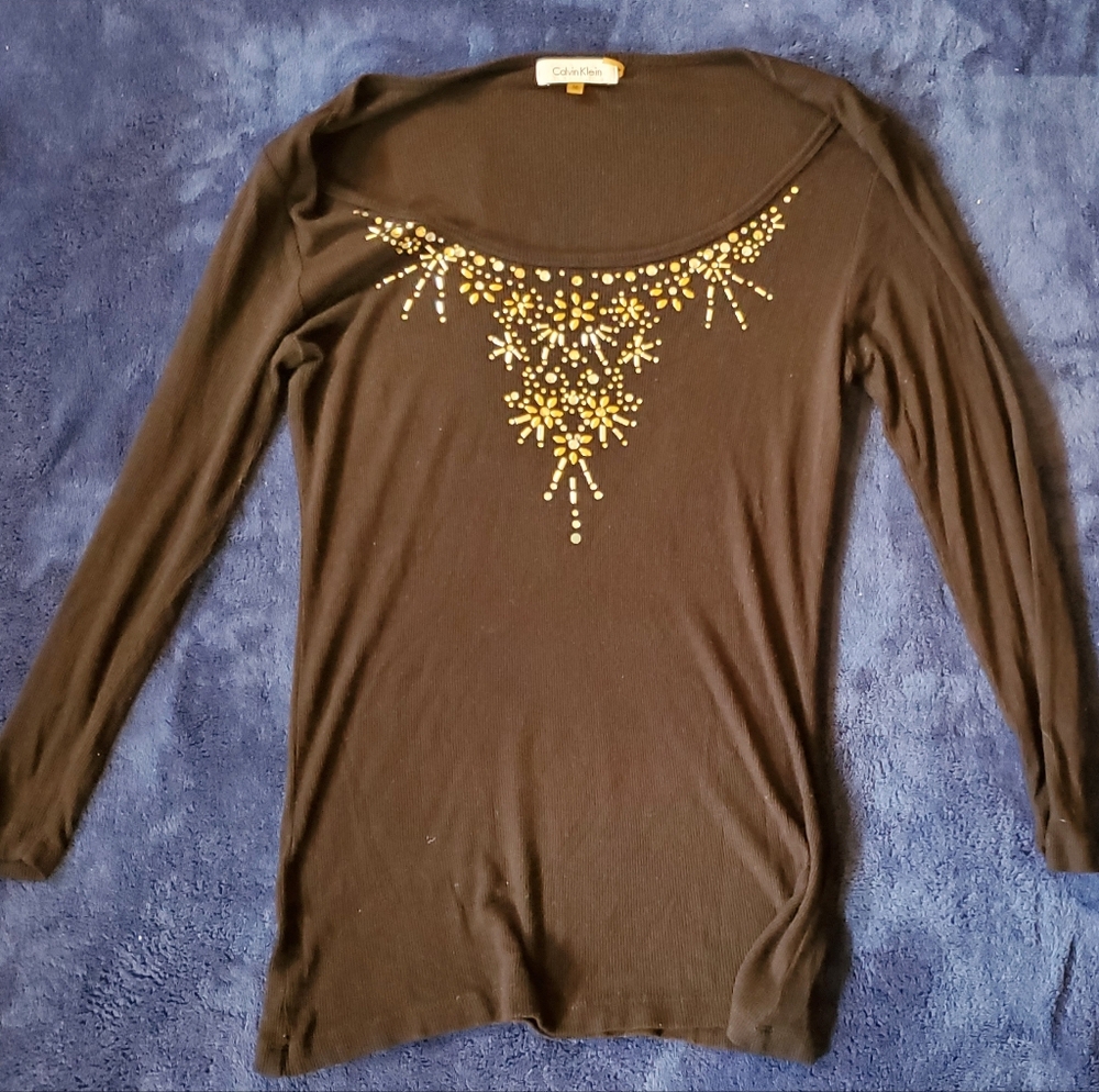 Calvin Klein Black Top with Gold Embellishments